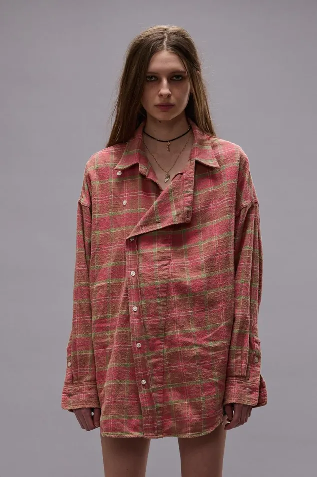 R13 Tops Women ASYMMETRICAL SHIRT 8211 PINK PLAID