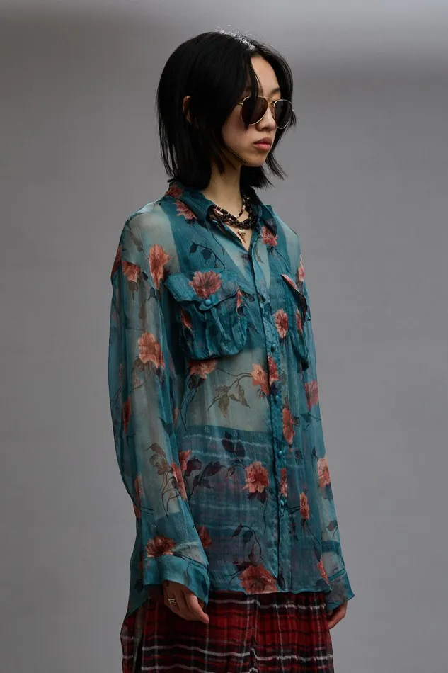 R13 Tops Women BELLOW POCKET RELAXED SHIRT 8211 BLUE FLORAL
