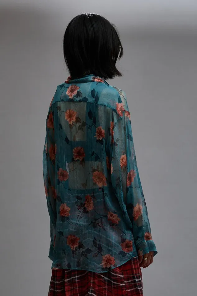 R13 Tops Women BELLOW POCKET RELAXED SHIRT 8211 BLUE FLORAL