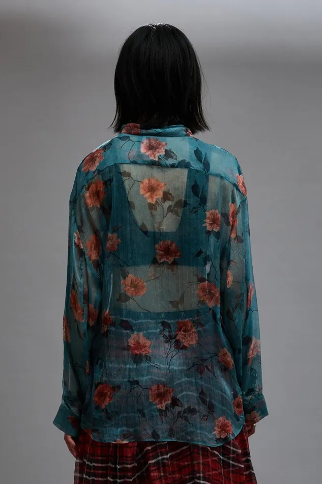 R13 Tops Women BELLOW POCKET RELAXED SHIRT 8211 BLUE FLORAL