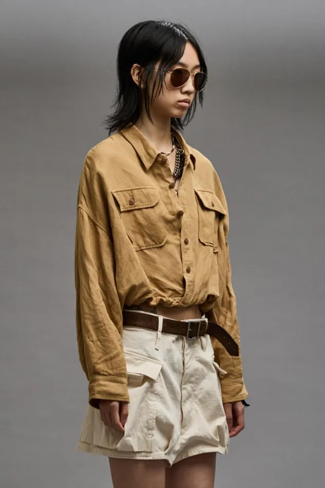 R13 Tops Women CROSSOVER UTILITY BUBBLE SHIRT 8211 KHAKI