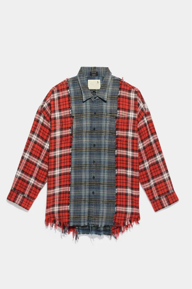 R13 Tops Women DROP NECK COMBO WORK SHIRT 8211 REDBLUE PLAID