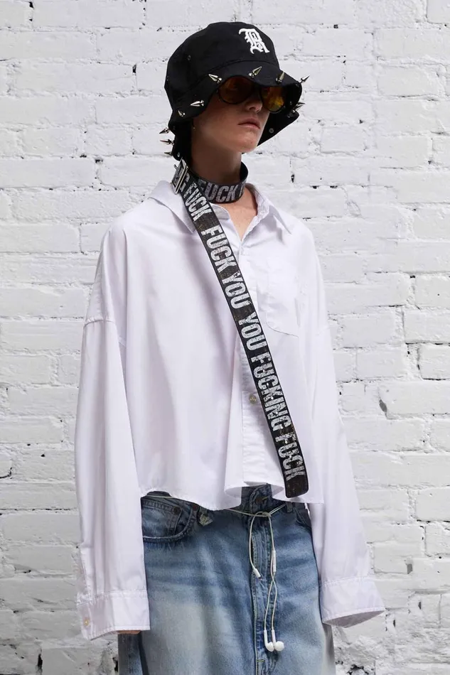 R13 Tops Women DROP NECK CROPPED SHIRT 8211 WHITE