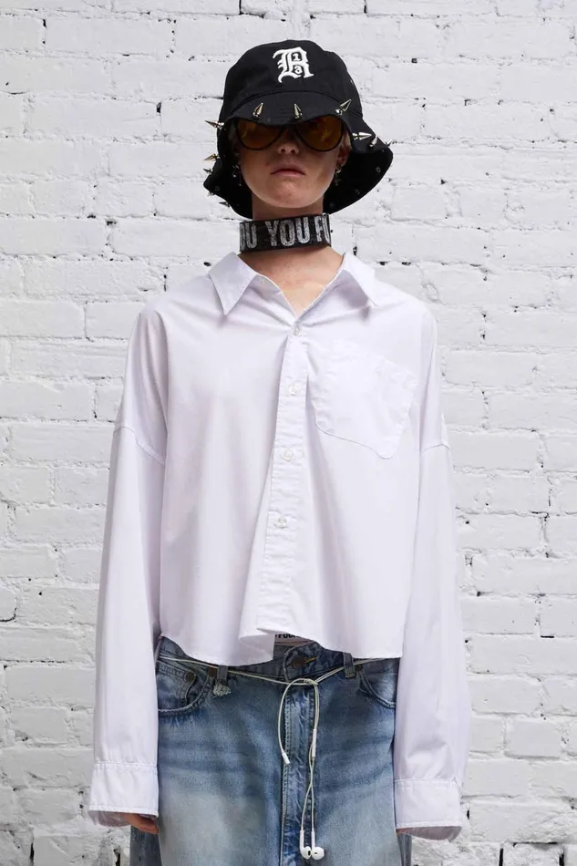 R13 Tops Women DROP NECK CROPPED SHIRT 8211 WHITE