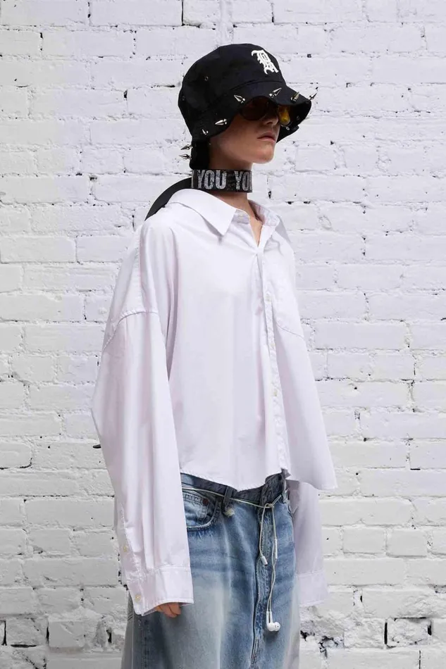 R13 Tops Women DROP NECK CROPPED SHIRT 8211 WHITE