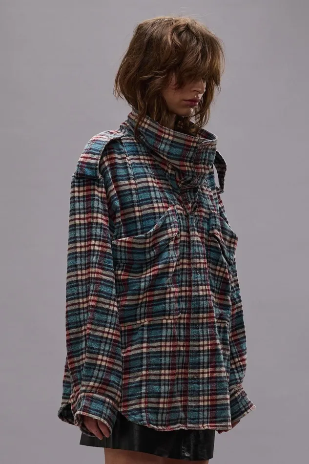 R13 Tops Women HIGH NECK SHIRT 8211 BLUE PLAID