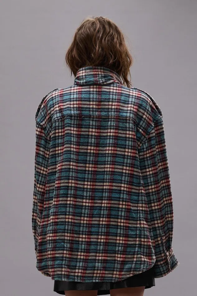 R13 Tops Women HIGH NECK SHIRT 8211 BLUE PLAID