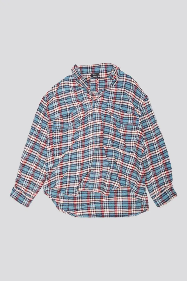 R13 Tops Women HIGH NECK SHIRT 8211 BLUE PLAID