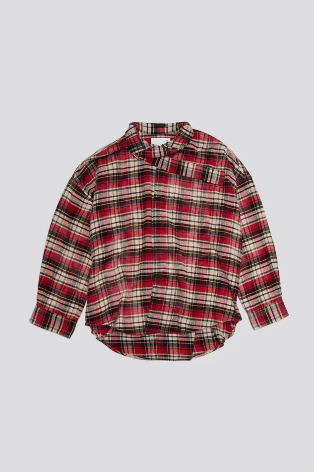 R13 Tops Women OVERSIZED BELT COLLAR SHIRT 8211 BLEACHED RED PLAID