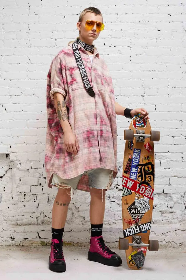R13 Tops Women OVERSIZED BOXY SHIRTDRESS 8211 BLEACHED RED PLAID