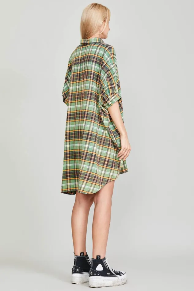 R13 Tops Women OVERSIZED BOXY SHIRTDRESS 8211 GREEN PLAID