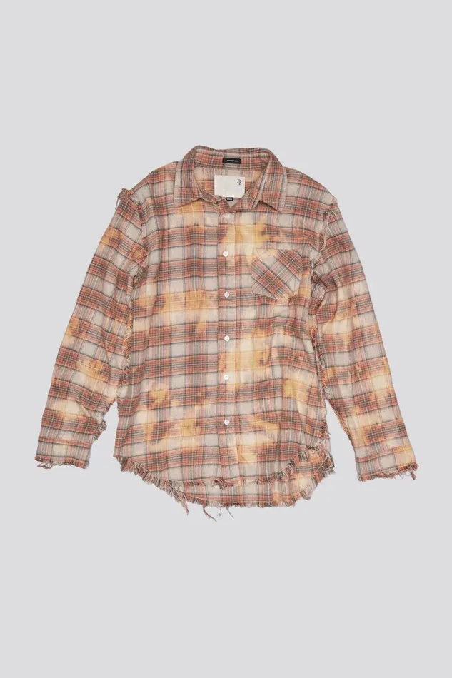 R13 Tops Women SHREDDED SEAM SHIRT 8211 BLEACHED ORANGE PLAID