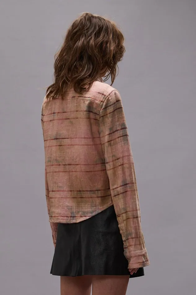 R13 Tops Women SHRUNKEN WORKSHIRT 8211 PINK OVERDYED PLAID