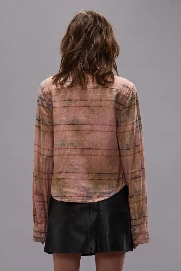 R13 Tops Women SHRUNKEN WORKSHIRT 8211 PINK OVERDYED PLAID