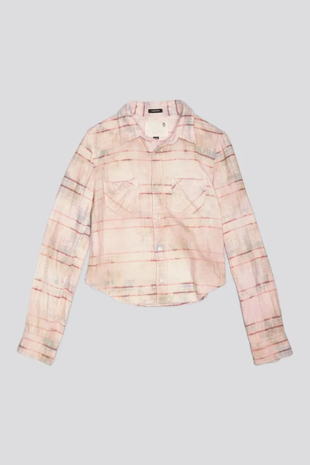 R13 Tops Women SHRUNKEN WORKSHIRT 8211 PINK OVERDYED PLAID