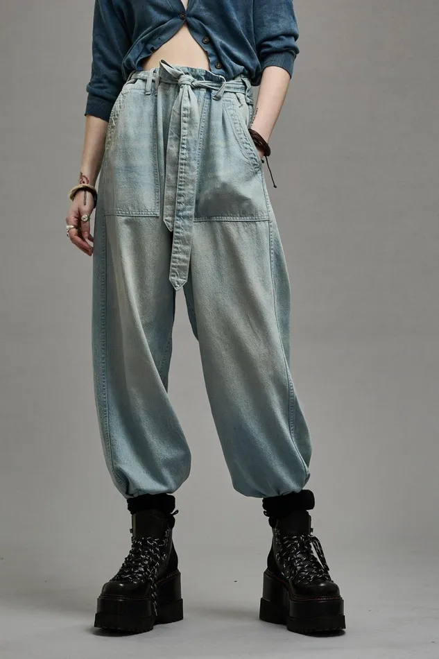 R13 Wide Leg Women BELTED VENTI UTILITY PANT 8211 LENNON BLUE