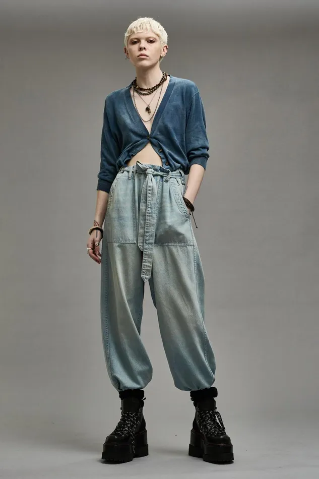 R13 Wide Leg Women BELTED VENTI UTILITY PANT 8211 LENNON BLUE