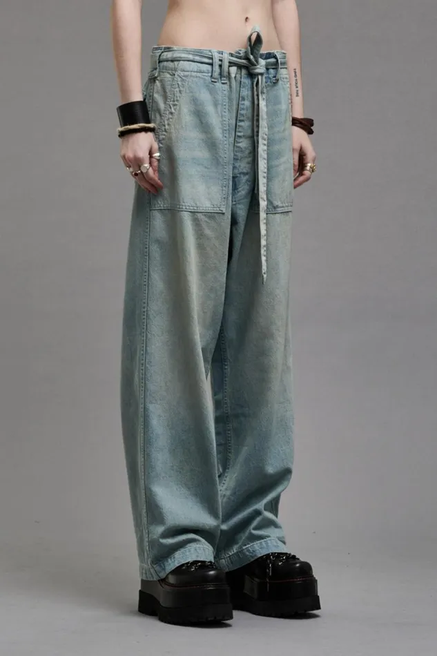 R13 Wide Leg Women BELTED VENTI UTILITY PANT 8211 LENNON BLUE