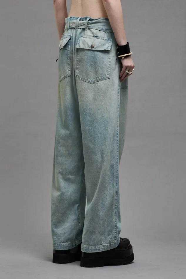 R13 Wide Leg Women BELTED VENTI UTILITY PANT 8211 LENNON BLUE
