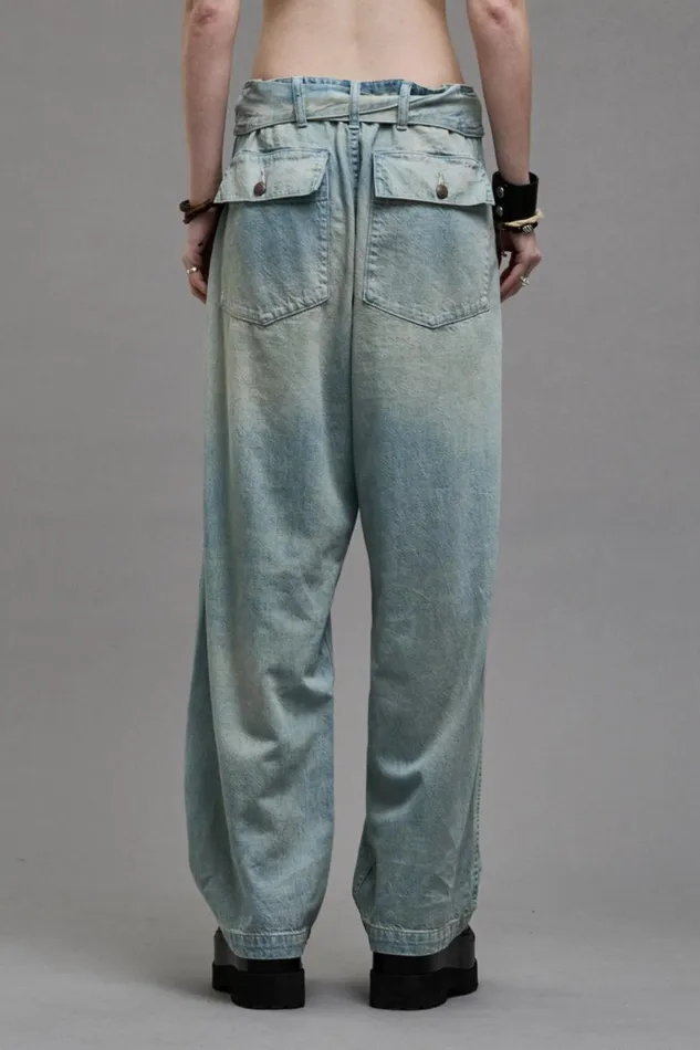 R13 Wide Leg Women BELTED VENTI UTILITY PANT 8211 LENNON BLUE