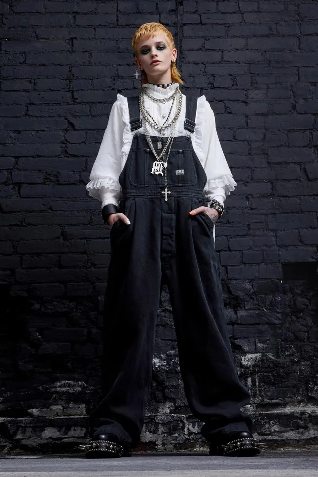 R13 Wide Leg Women DAMON OVERALL 8211 KOZE ASH BLACK