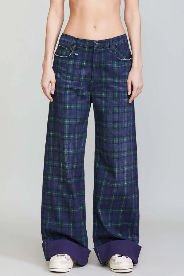 R13 Wide Leg Women LISA BAGGY JEAN 8211 PRINTED TARTAN