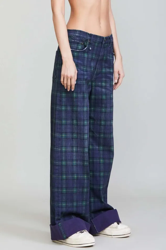 R13 Wide Leg Women LISA BAGGY JEAN 8211 PRINTED TARTAN