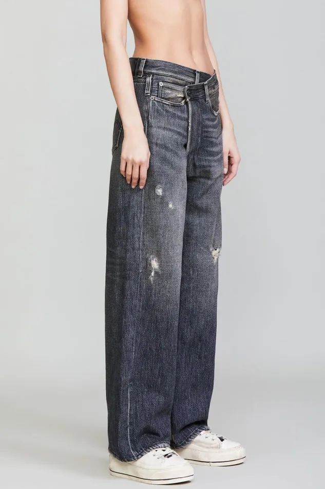 R13 Wide Leg Women WIDE LEG CROSSOVER 8211 KOZE CHARCOAL BLACK