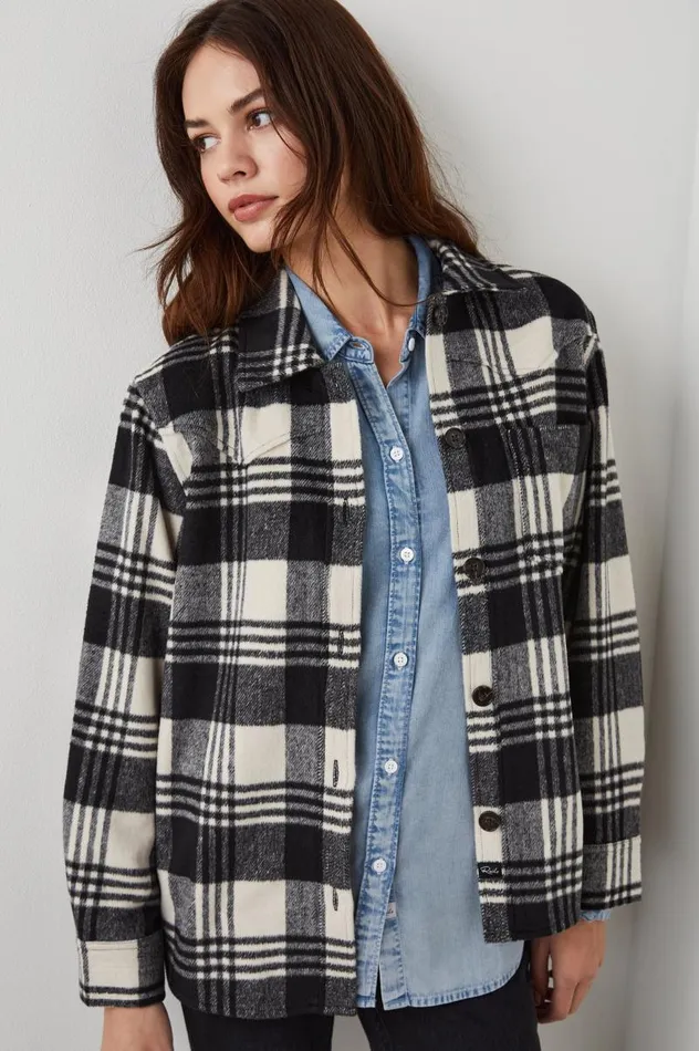 Rails Jackets and Coats Women TRIPP SHIRT JACKET Oyster Black
