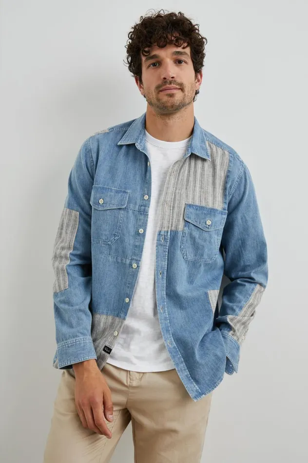 Rails Shirts Men LARSEN SHIRT Medium Indigo Patchwork