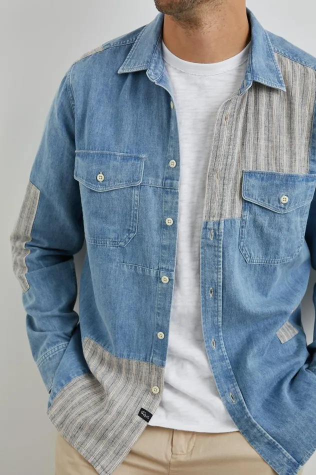 Rails Shirts Men LARSEN SHIRT Medium Indigo Patchwork