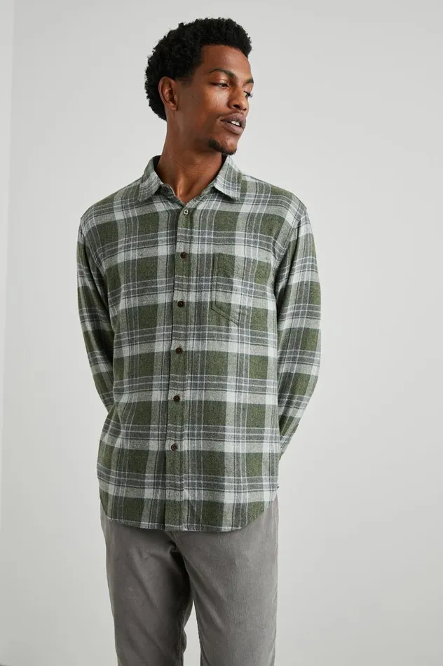 Rails Shirts Men LENNOX SHIRT Green Hollow Grey Melange