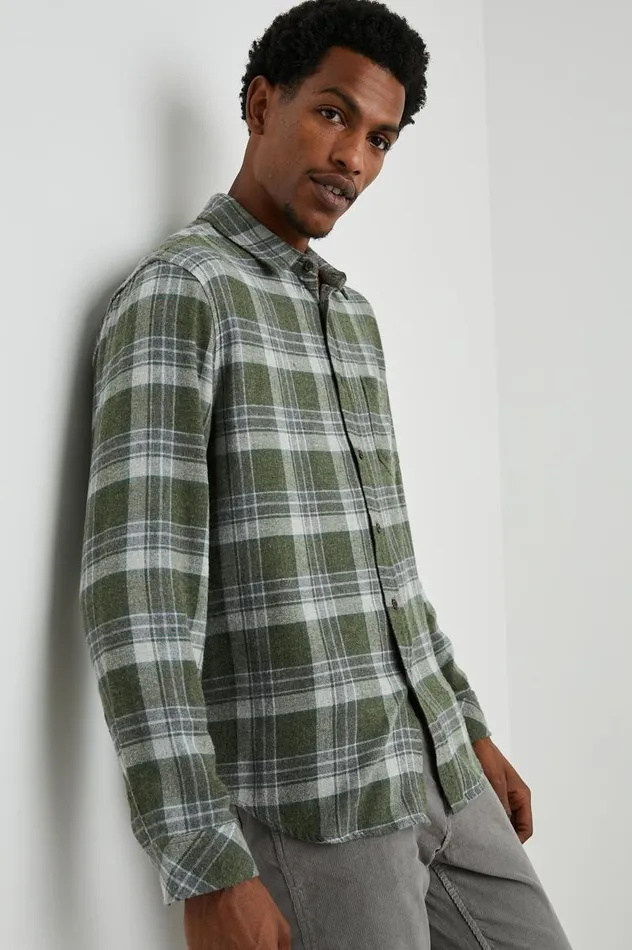Rails Shirts Men LENNOX SHIRT Green Hollow Grey Melange