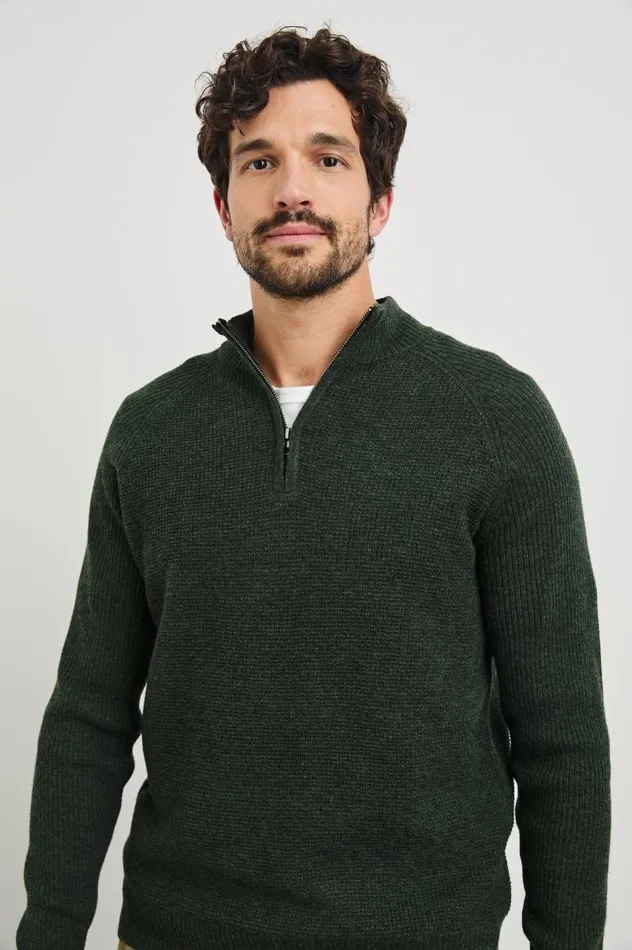 Rails Sweaters Men STARK QUARTER ZIP Olive Melange