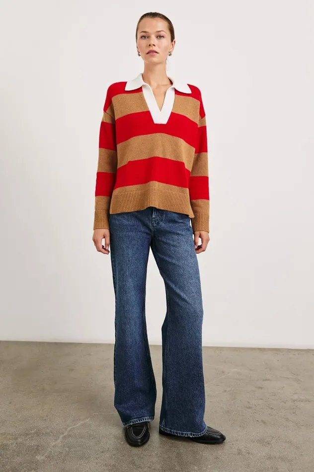 Rails Sweaters Women HARRIS SWEATER Cherry Camel Stripe