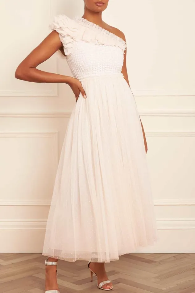 Raindrop Bodice OneShoulder Ankle Gown Champagne Women Needle and Thread Dresses