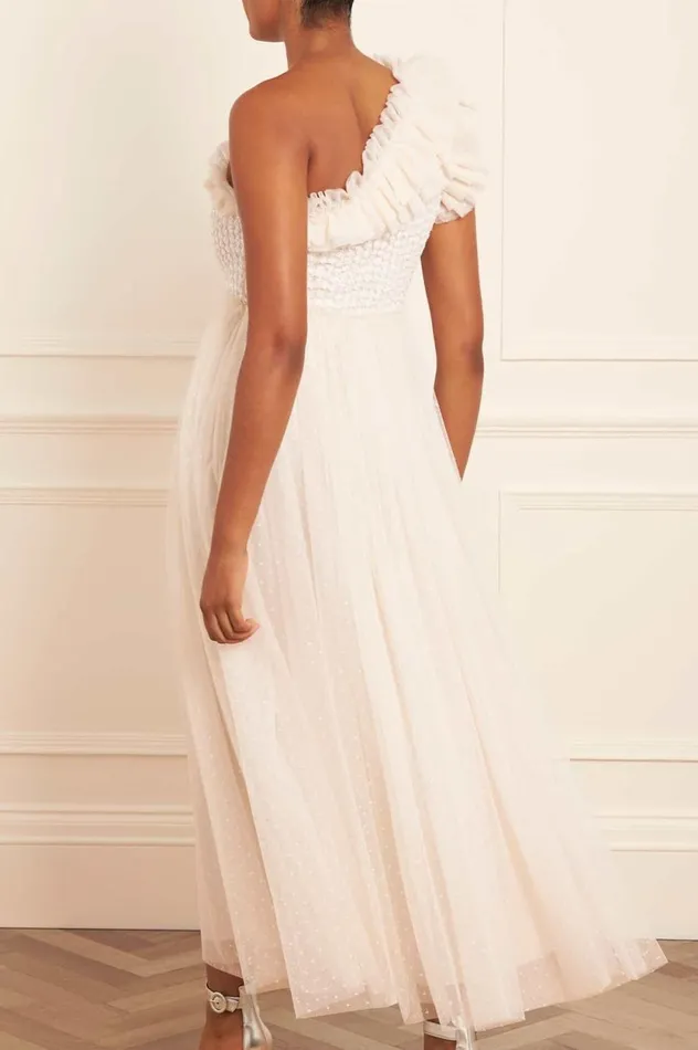 Raindrop Bodice OneShoulder Ankle Gown Champagne Women Needle and Thread Dresses