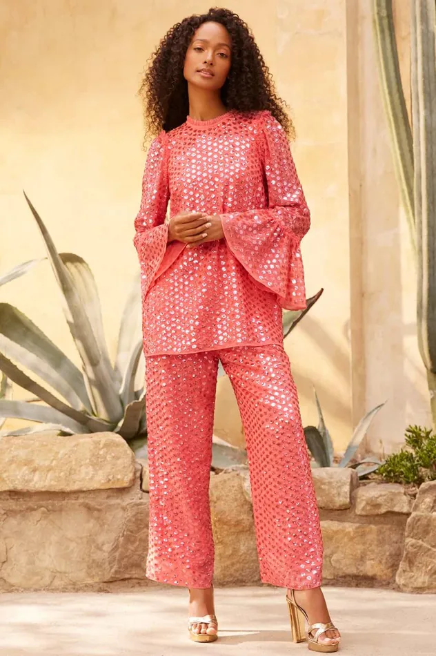 Raindrop Gloss Tunic Pink Women Needle and Thread Tops