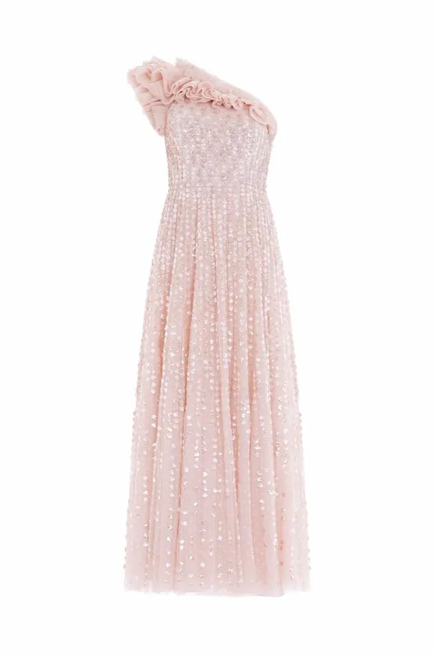 Raindrop OneShoulder Ankle Gown Beige Women Needle and Thread Dresses