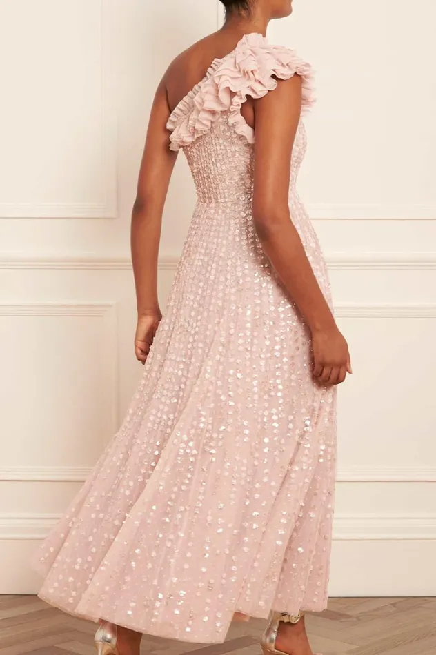 Raindrop OneShoulder Ankle Gown Beige Women Needle and Thread Dresses