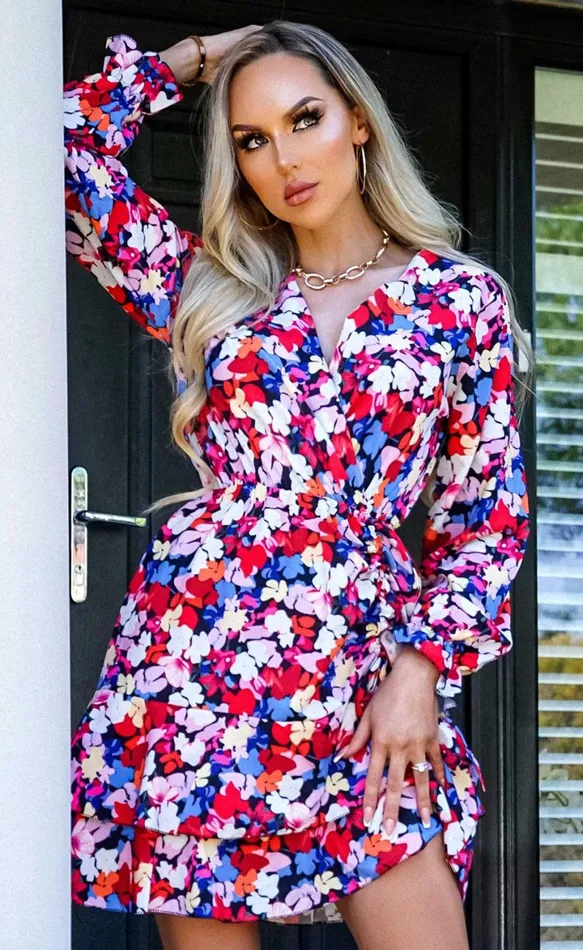 Raven Wrap Front Floral Frill Dress Women Missfiga Wrap Dresses
