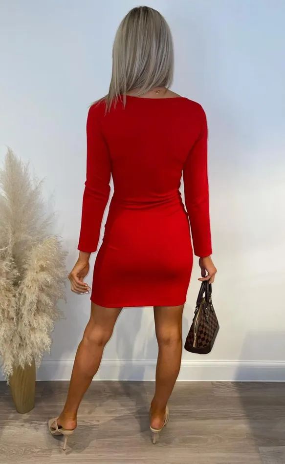 Red Josie Slinky Long Sleeve Bodycon Women Missfiga Midi Dresses Red Josie Slinky Long Sleeve Bodycon Women Missfiga Midi Dresses