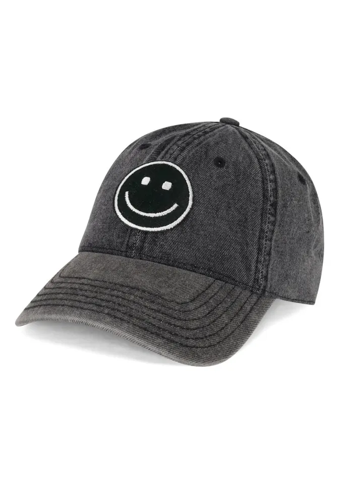 Reina Silver Smiley Patch Washed Black Women039s Lauren Moshi Hats Reina Silver Smiley Patch Washed Black Women039s Lauren Moshi Hats
