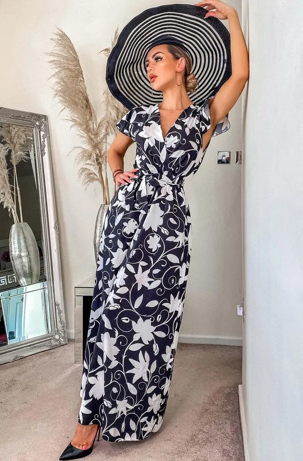 Rinesse Black Printed Wrap Maxi Dress Women Missfiga Wrap Dresses