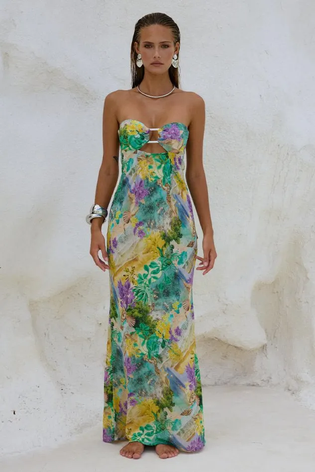 Runaway The Label Maxi Shop VELZY STRAPLESS DRESS 8211 ESME PRINT