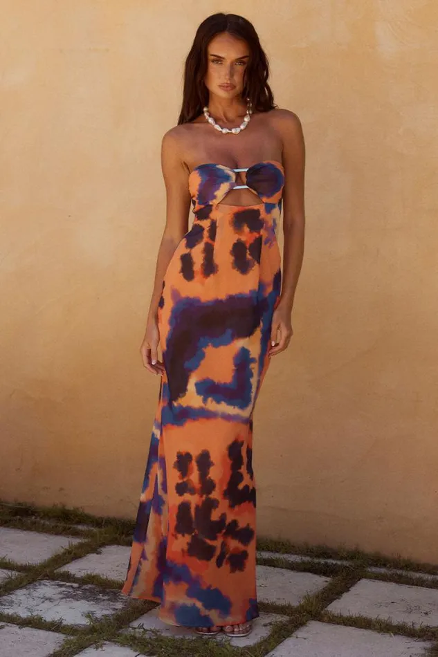 Runaway The Label Maxi Shop VELZY STRAPLESS DRESS 8211 SABER PRINT