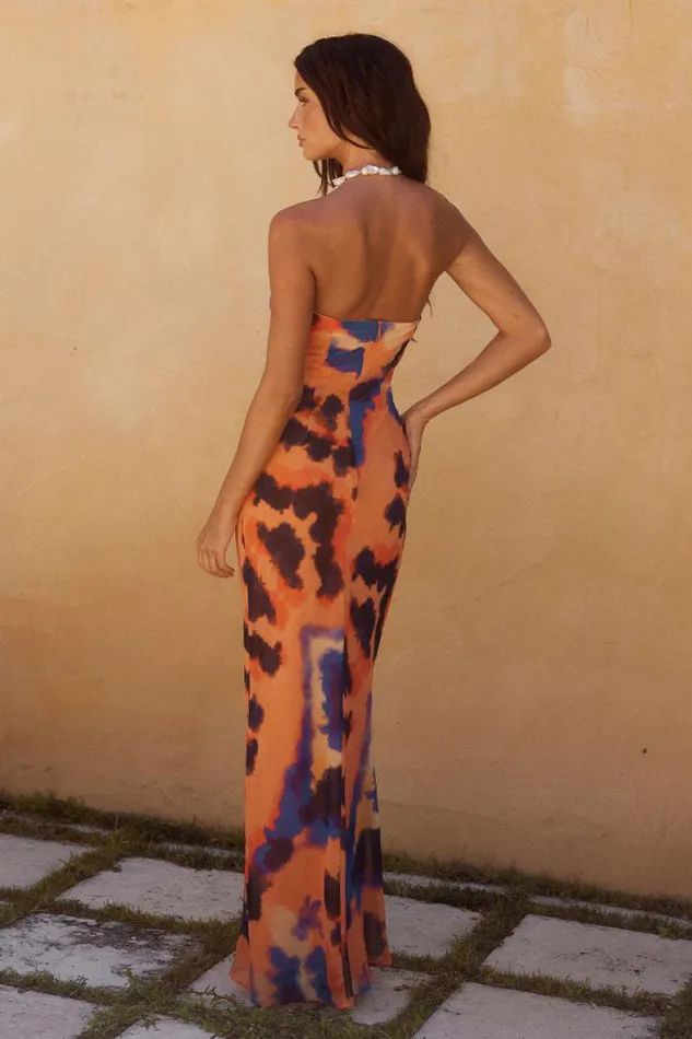 Runaway The Label Maxi Shop VELZY STRAPLESS DRESS 8211 SABER PRINT