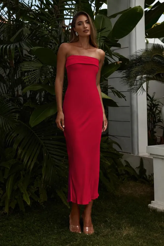 Runaway The Label Midi Shop PEREZ LONG MIDI DRESS 8211 RED
