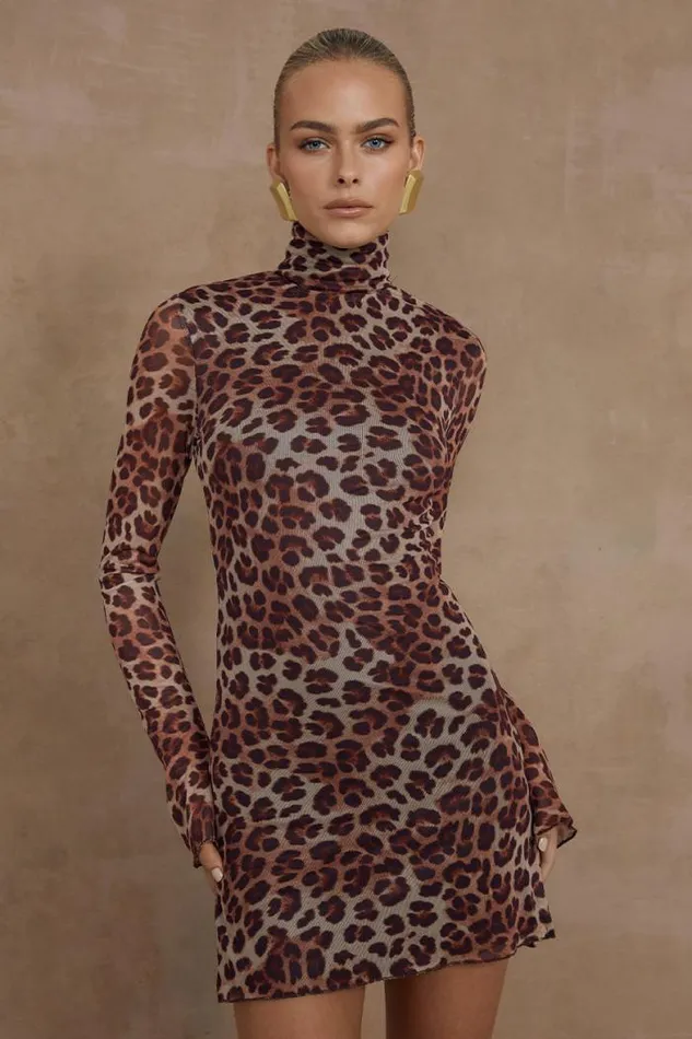 Runaway The Label Mini Shop JORDI MINI DRESS 8211 LEOPARD PRINT