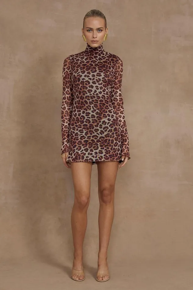 Runaway The Label Mini Shop JORDI MINI DRESS 8211 LEOPARD PRINT